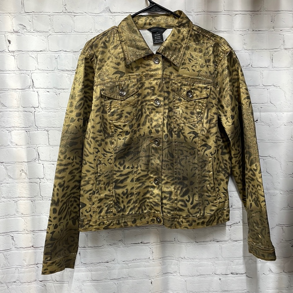 Ashley Stewart leopard sparkly gold cotton NWT 14W jacket